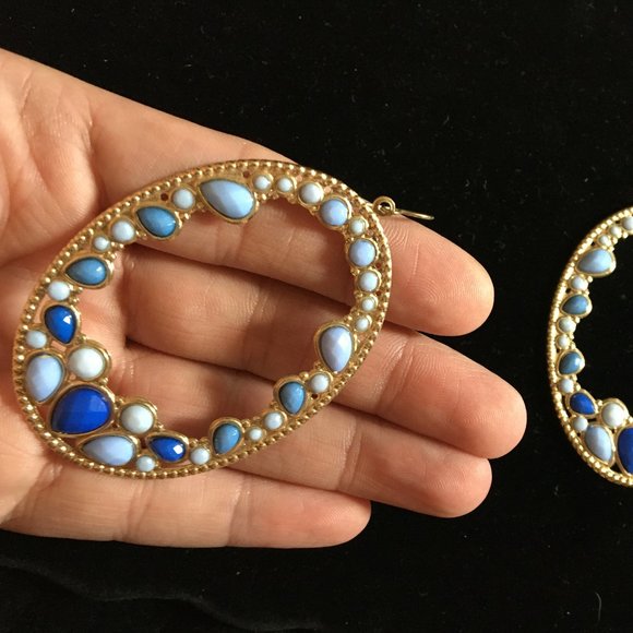 Pierced Earrings Vintage Retro Large Hoops Blues Women's Jewelry Costume   SALE! - Picture 11 of 15